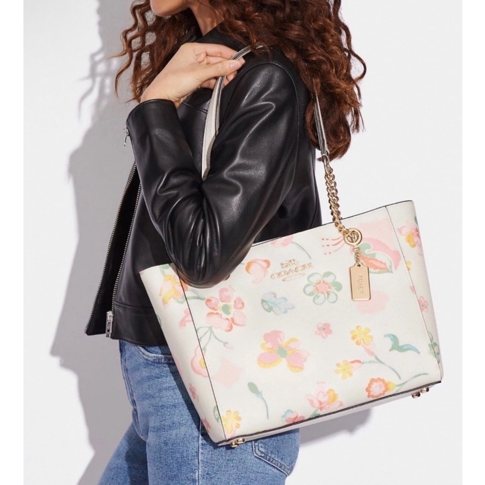 Coach cammie Chain Tote dreamy land Floral Print Leather Shoulder Bag cottage